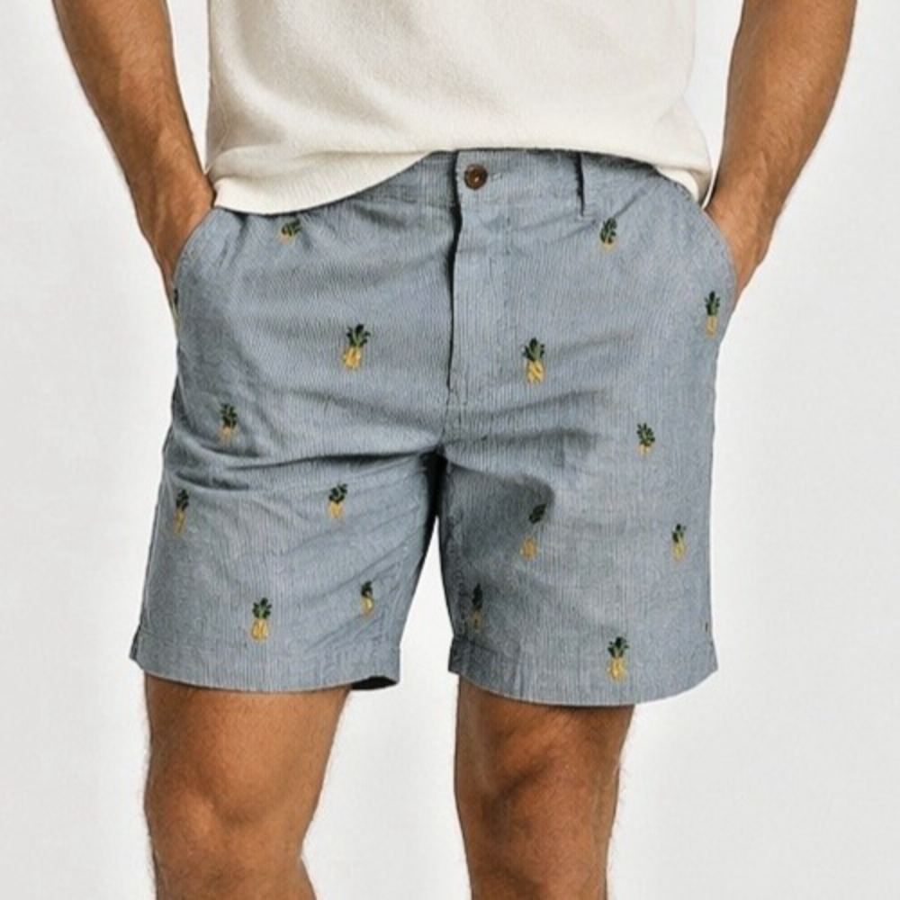 ROUNDTREE & YORKE Caribbean Shorts sz 40 Blue Chino Pineapple Embroidered NWT